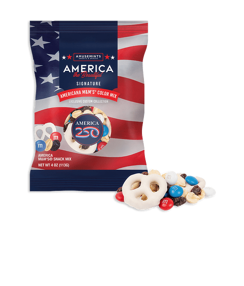 Full Color America250™ M&M's Snack Mix Promo Pack in Red White And Blue