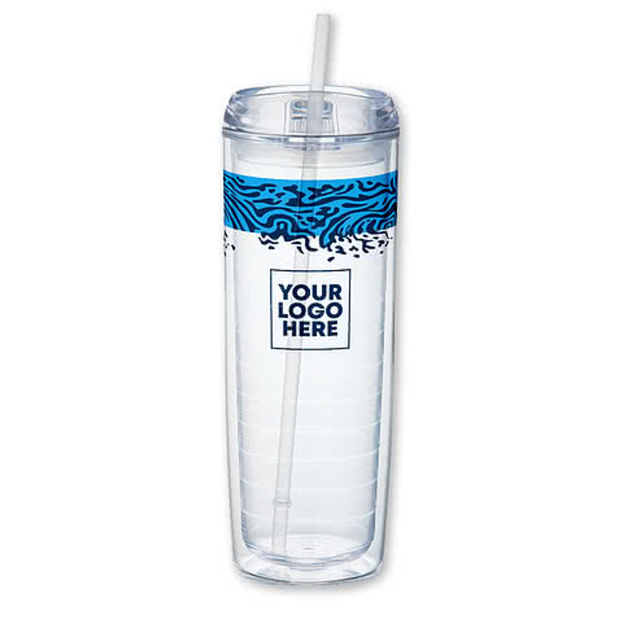 Waves 24 oz. Mega Vortex Acrylic Tumbler with Straw in Clear / Blue