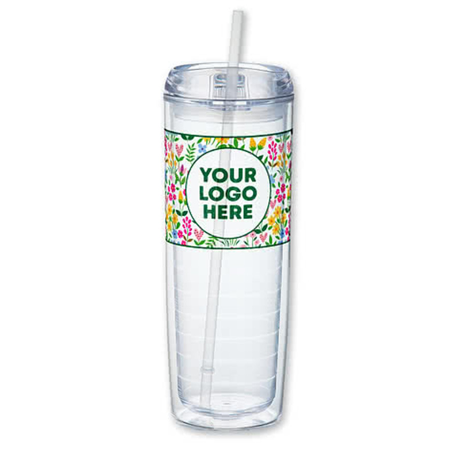 Floral 24 oz. Mega Vortex Acrylic Tumbler with Straw in Clear / Floral