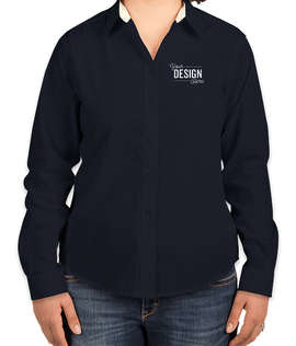 Port Authority Women's Long Sleeve Easy Care Shirt - Color: Navy/Light Stone
