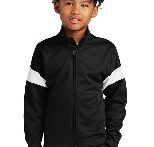 Sport-Tek Youth Recycled Travel Track Jacket in Black / White