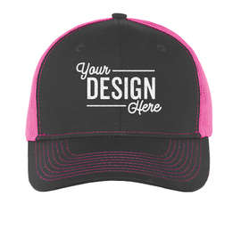 Port Authority Snapback Trucker Hat - Color: Grey Steel / Neon Pink