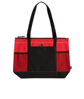 Large Multi-Pocket Zippered Tote Bag - Color: Red