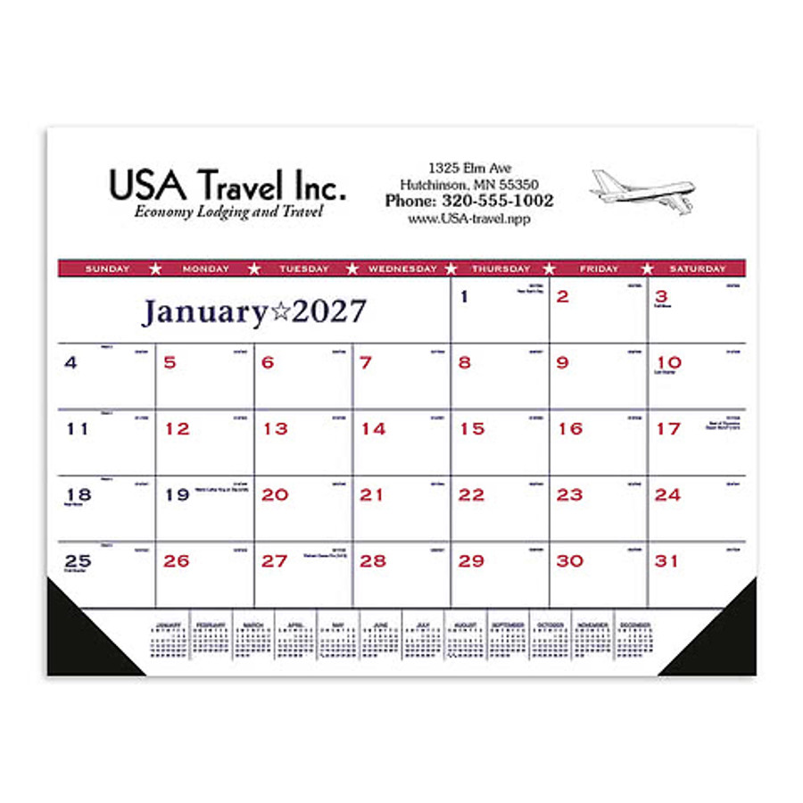 Patriotic Desk Pad Calendar with Vinyl Corners in Red