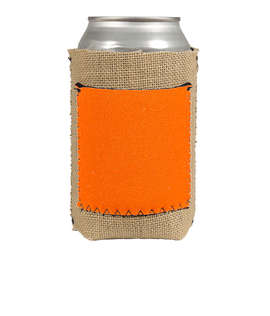 Full Color Burlap Can Cooler with Neoprene Pocket - Color: Orange