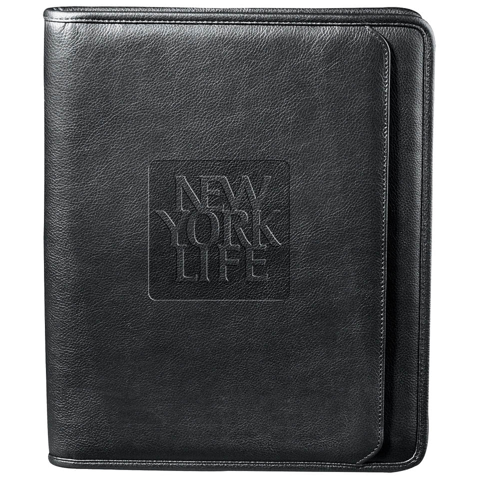 Debossed Manhattan Leather Zippered Padfolio