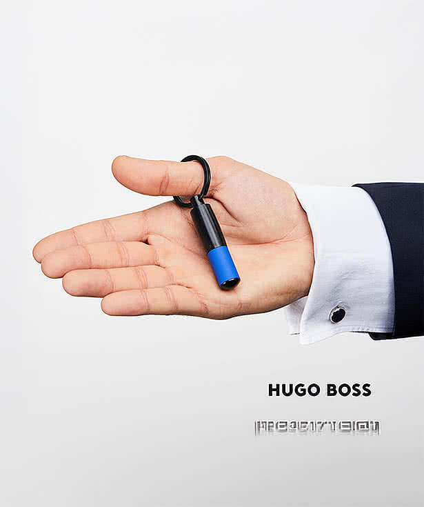 Hugo Boss Laser Engraved Gear Matrix Keychain