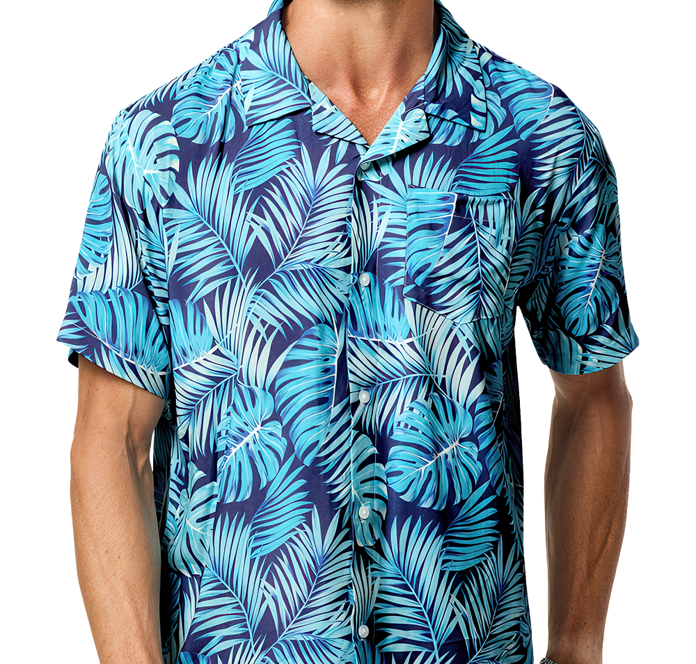 Blue Generation Tropical Leaves Short Sleeve Camp Shirt-default