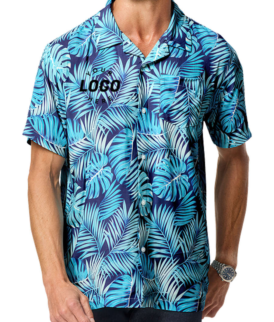 Blue Generation Tropical Leaves Short Sleeve Camp Shirt in Blue