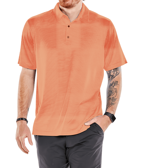 Storm Creek Optimist Microstripe Performance Polo - Embroidered in Melon Orange