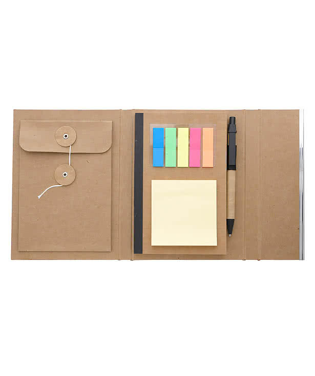 Woodgrain Padfolio with Sticky Notes and Flags
