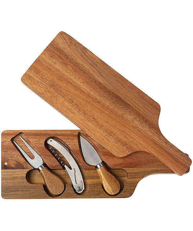 Laser Engraved 4 Piece Wine & Cheese Accessories Set 