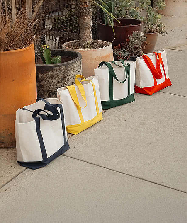 Large Canvas Colorblock Tote Bag