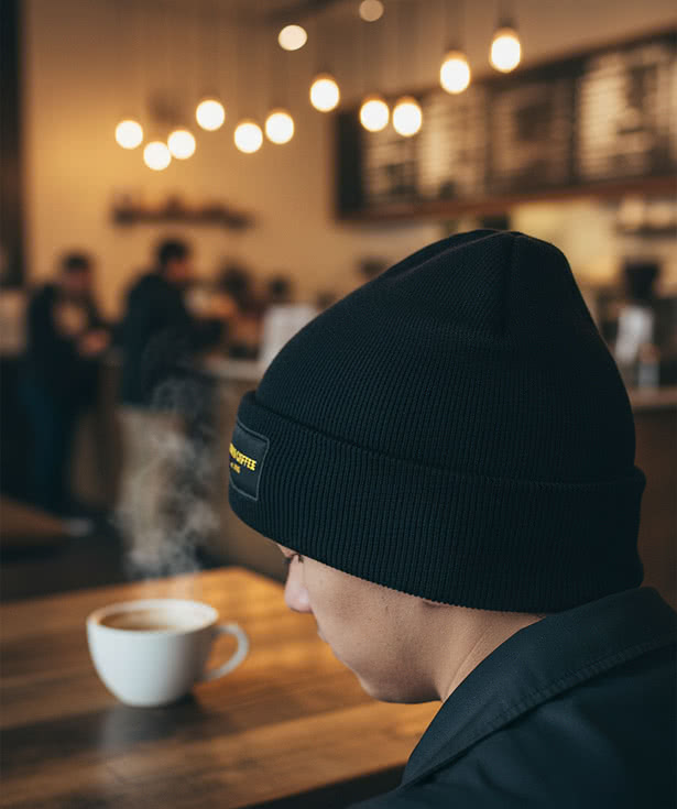 Acrylic Knit Rectangle Patch Beanie - Embroidered