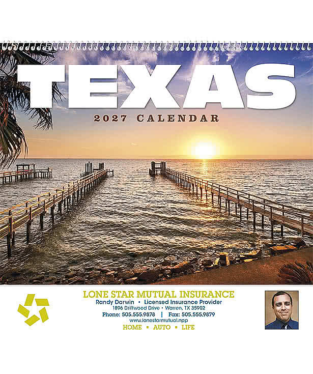 Full Color Texas Spiral Wall Calendar