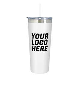 24 oz. Colma Stainless Steel Insulated Tumbler with Straw - Color: White