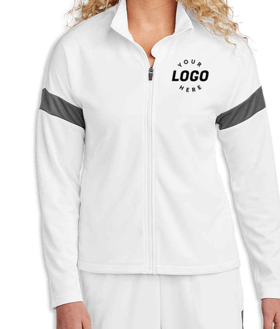 Sport-Tek Women's Recycled Travel Track Jacket in White / Iron Grey