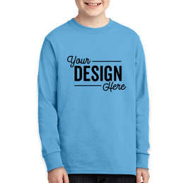 Port & Company Youth Core Cotton Long Sleeve T-shirt - Color: Aquatic Blue