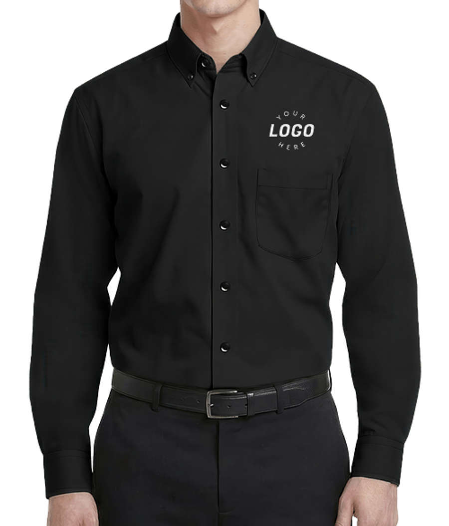 Blue Generation Superblend Poplin Matching Buttons Dress Shirt - Embroidered in Black