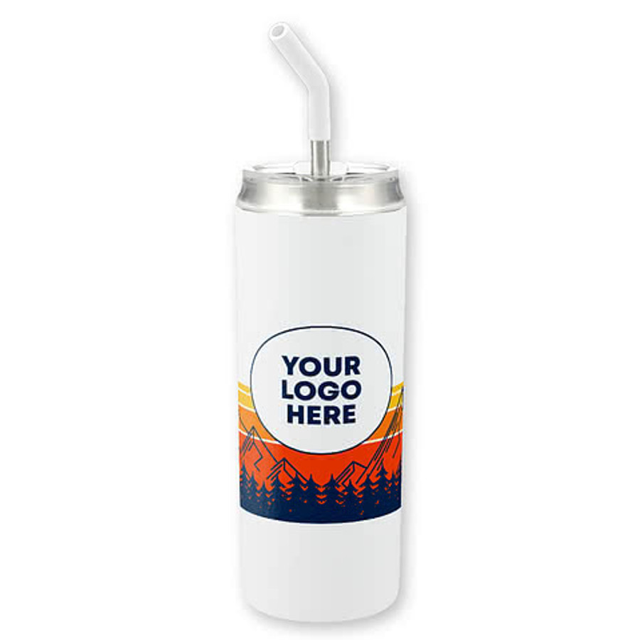 Mountain Sunset 20 oz. Marka Copper Vacuum Insulated Tumbler with Straw in White / Orange