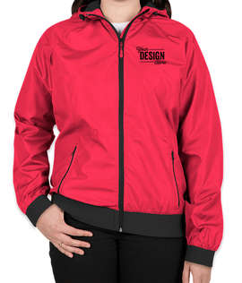 Sport-Tek Women's Embossed Full Zip Hooded Jacket - Color: Pink Raspberry / Black