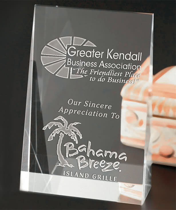 Laser Engraved 6" Glass Wedge Award