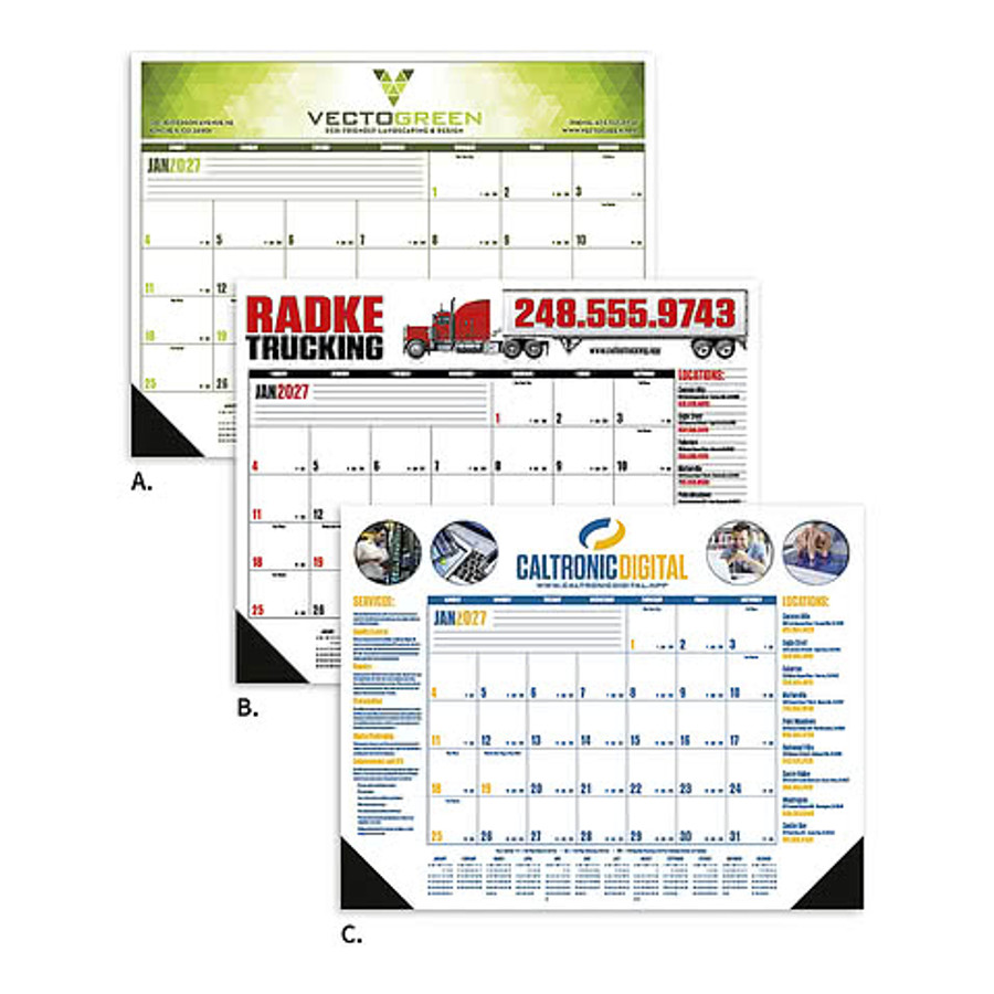 Full Color Multi-Color Desk Pad Calendar in Black