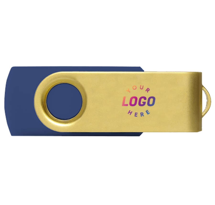 Full Color Gold Matte Swivel USB Flash Drive 16GB in Navy Blue