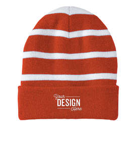 Sport-Tek Fleece Lined Striped Cuff Beanie - Color: Deep Orange / White