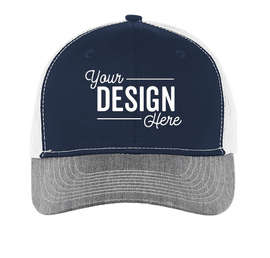 Port Authority Snapback Trucker Hat - Color: Rich Navy / Heather Grey / White