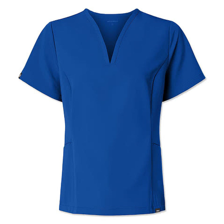 Jaanuu Women's Calix Fit & Flare V-Neck Scrub Top - Printed in Midnight Navy
