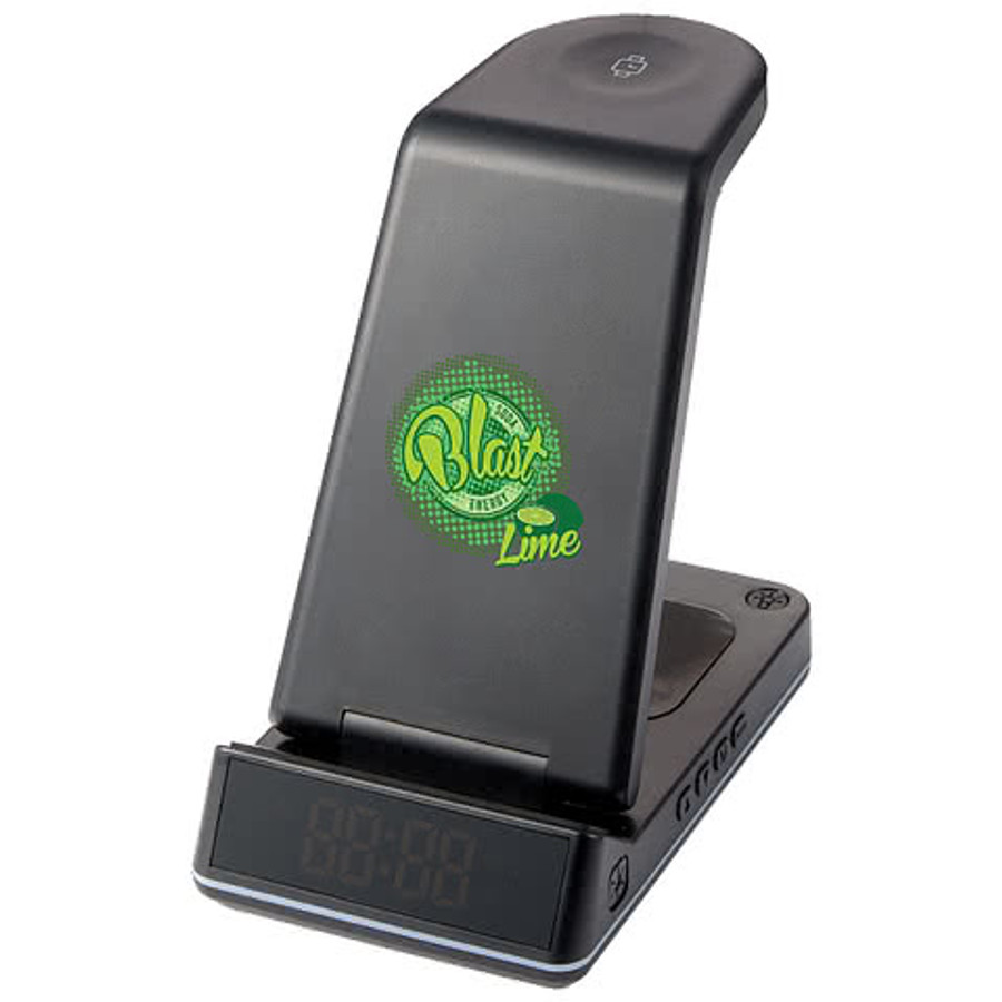 Full Color TriCharge Plus 3-IN-1 Qi Wireless Charging Phone Stand in Black