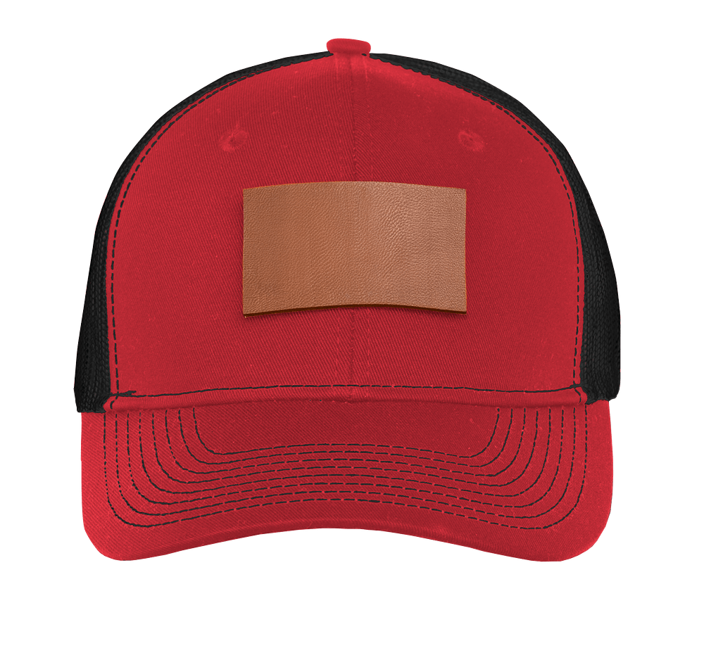Port Authority Snapback Trucker Hat-Rectangle Faux Leather Patch-Laser Engraved-default