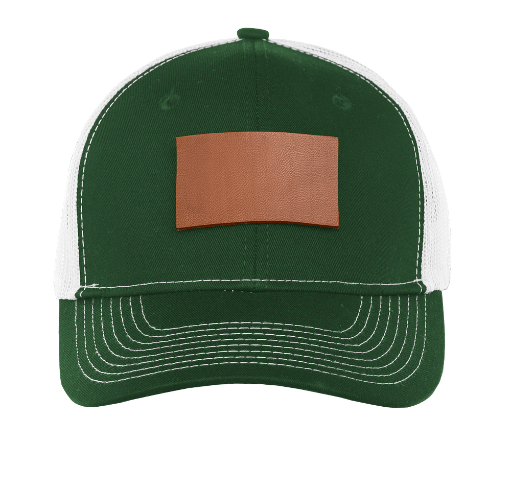 Port Authority Snapback Trucker Hat-Rectangle Faux Leather Patch-Laser Engraved-default