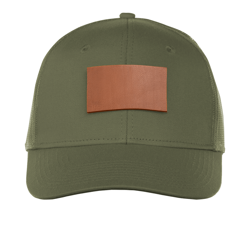 Port Authority Snapback Trucker Hat-Rectangle Faux Leather Patch-Laser Engraved-default
