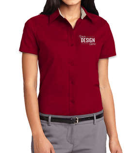 Port Authority Women's Short Sleeve Easy Care Shirt - Color: Red/Light Stone
