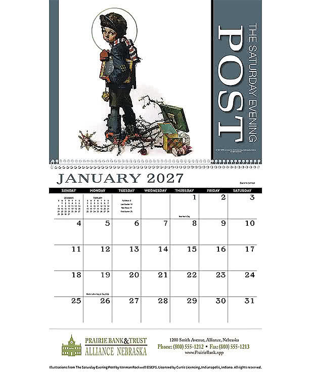 Full Color Saturday Evening Post Spiral Wall Calendar