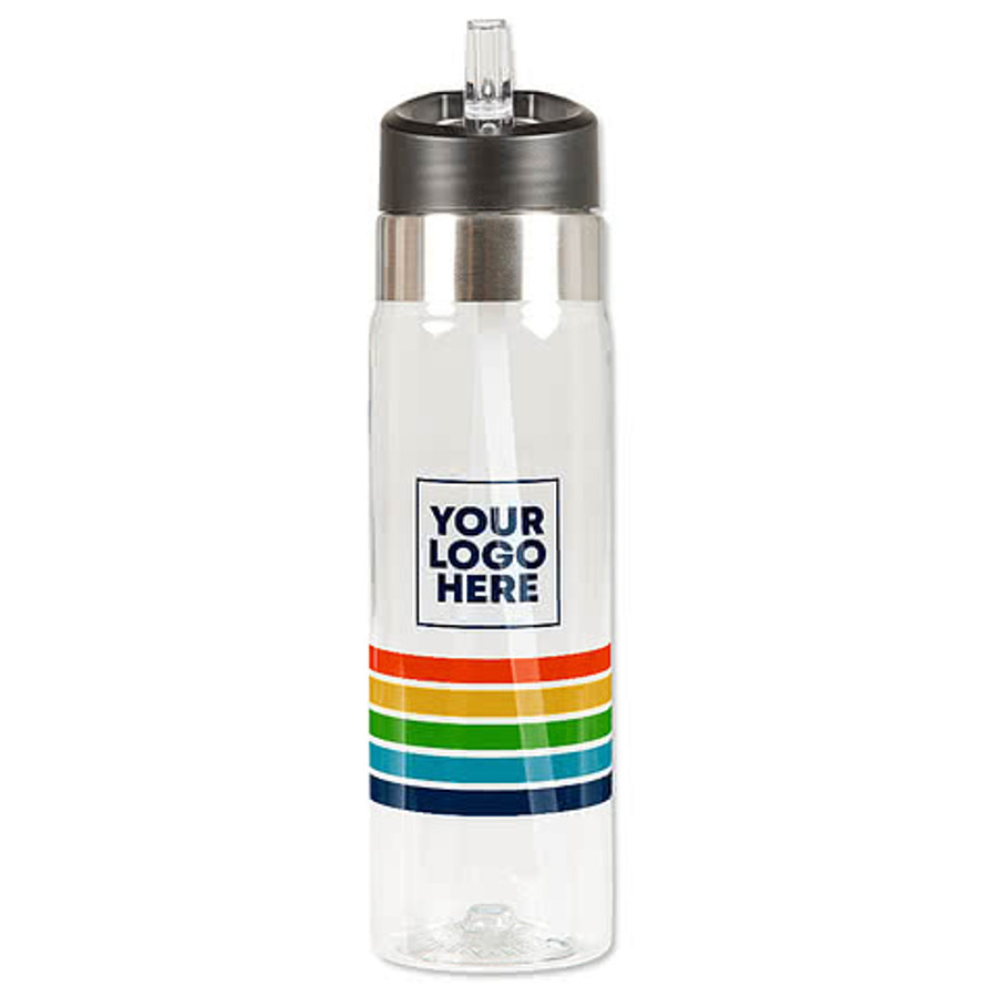 Retro Stripe 20 oz. Flip Straw Tritan Sport Water Bottle in Clear / Rainbow