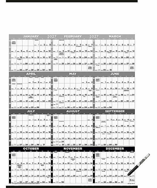Full Color Black & White Time Management Span-A-Year Laminated Calendar