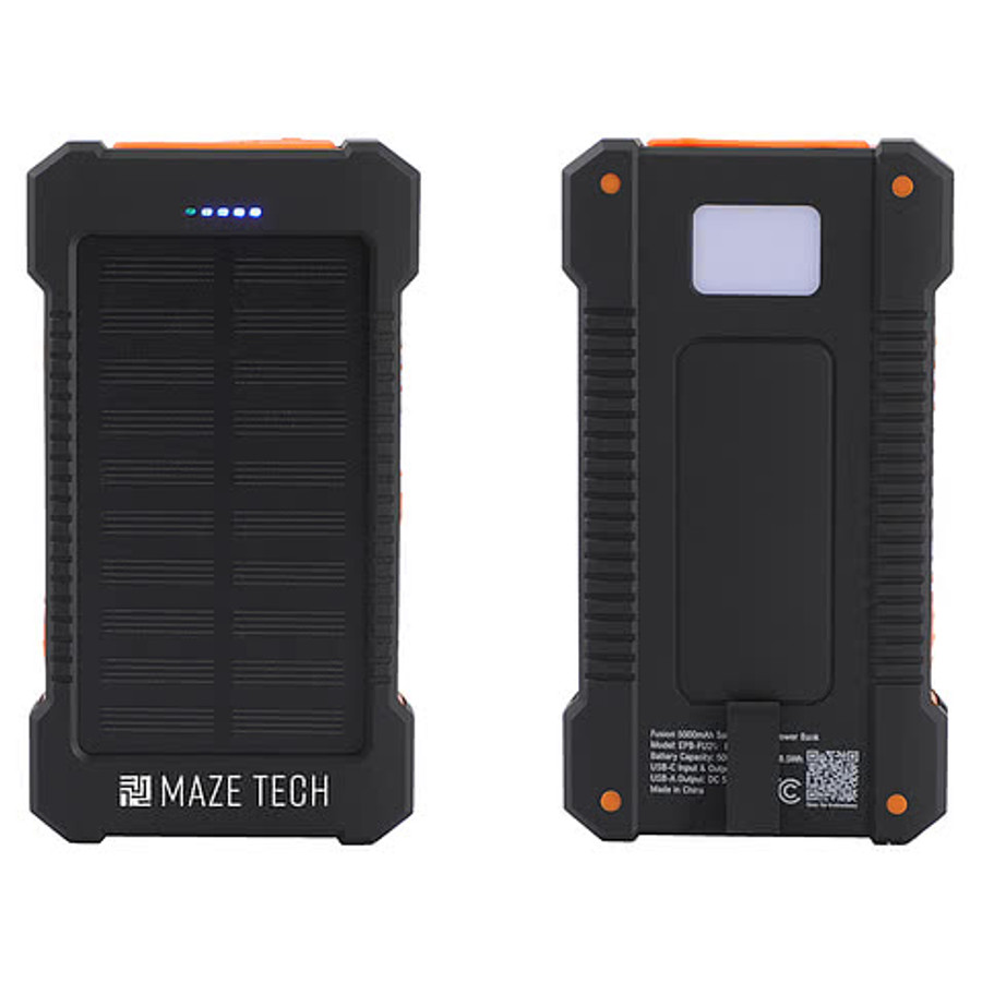 Fusion 5,000 mAh Solar-Charging Portable Power Bank in Black