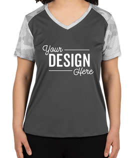 Sport-Tek Women's CamoHex Colorblock Performance Shirt - Color: Iron Grey / White