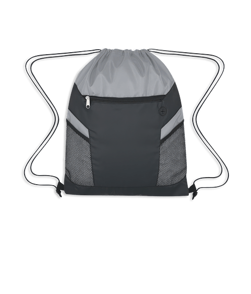 Full Color Ripstop Zippered Drawstring Bag in Gray with Black