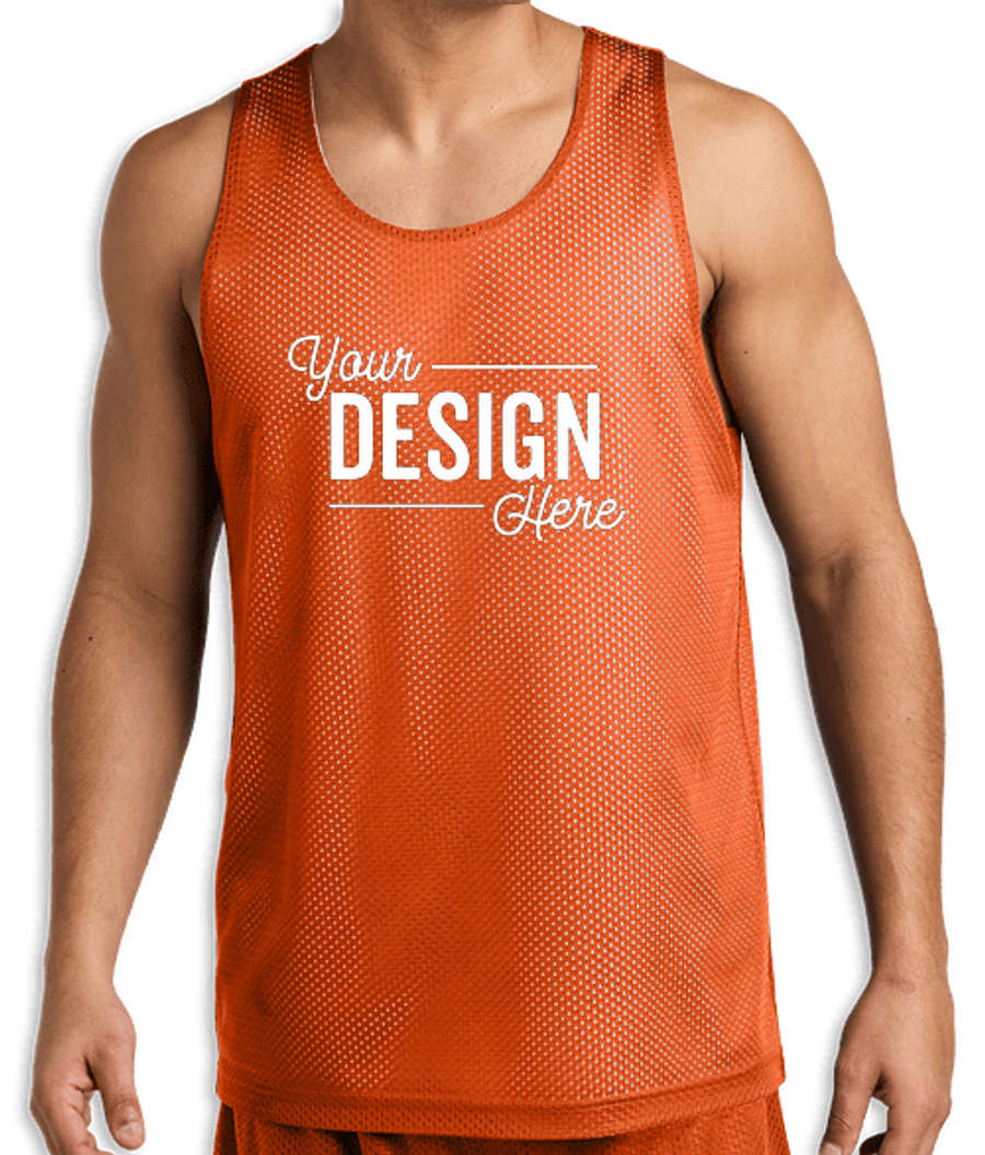 Sport-Tek Mesh Reversible Performance Tank in Deep Orange / White