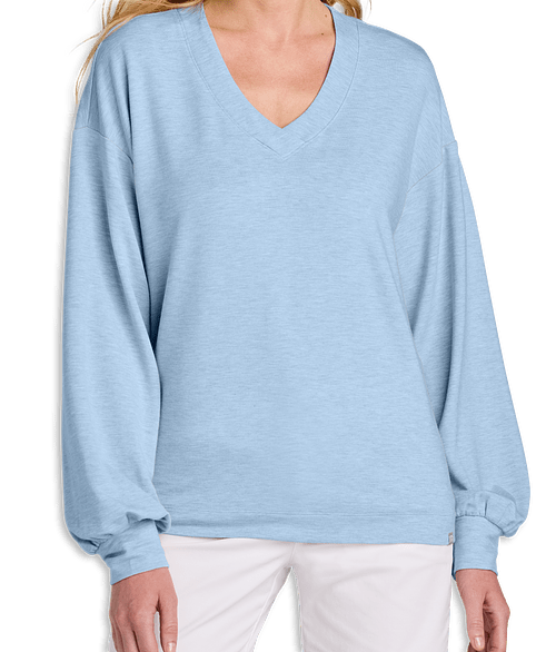 TravisMathew Women's Long Weekend V-Neck Long Sleeve Shirt in Kentucky Blue Heather