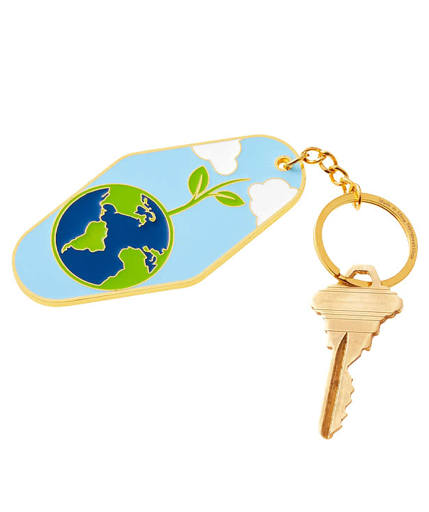 Laser Engraved Earth Day Globe Metal Keychain