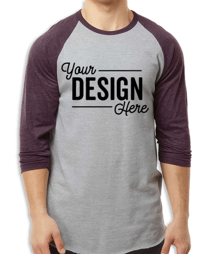 Tultex Fine Jersey Raglan T-shirt in Heather Grey / Heather Maroon
