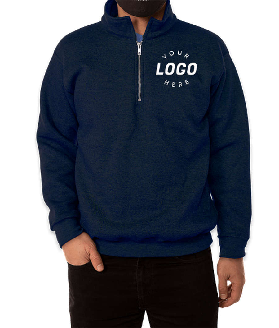 Bayside USA-Made Quarter-Zip Pullover Sweatshirt in Navy