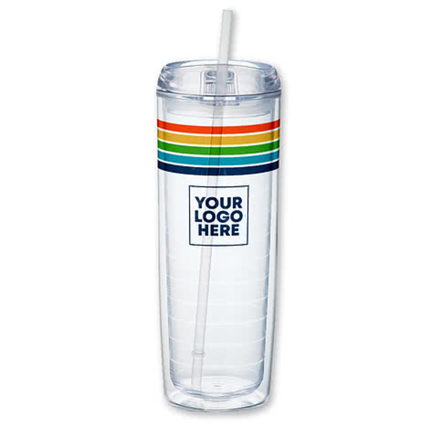 Retro Stripe 24 oz. Mega Vortex Acrylic Tumbler with Straw in Clear / Rainbow