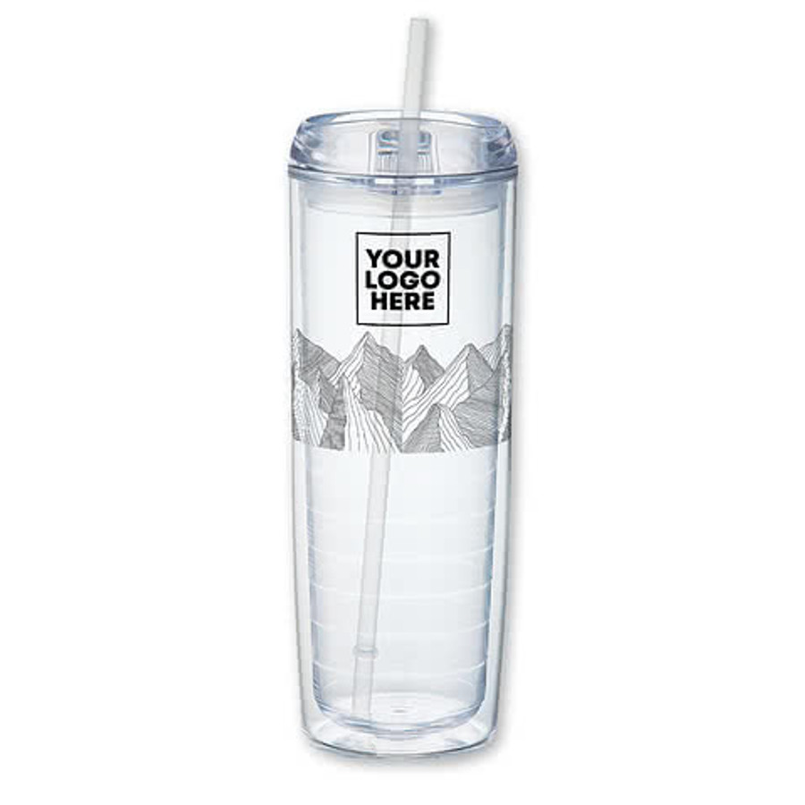 Mountain Peaks 24 oz. Mega Vortex Acrylic Tumbler with Straw in Clear / Black