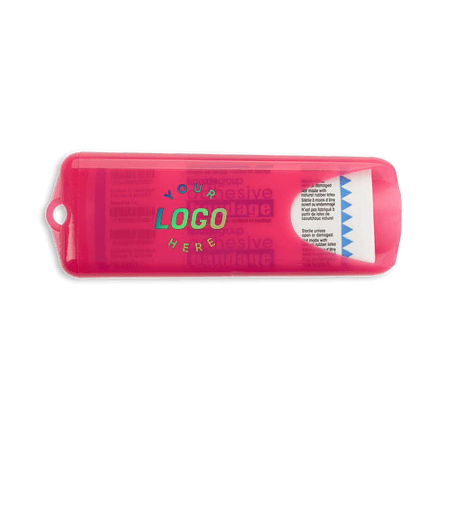 Full Color Nuvo Bandage Dispenser with Clear Bandages in Translucent Pink
